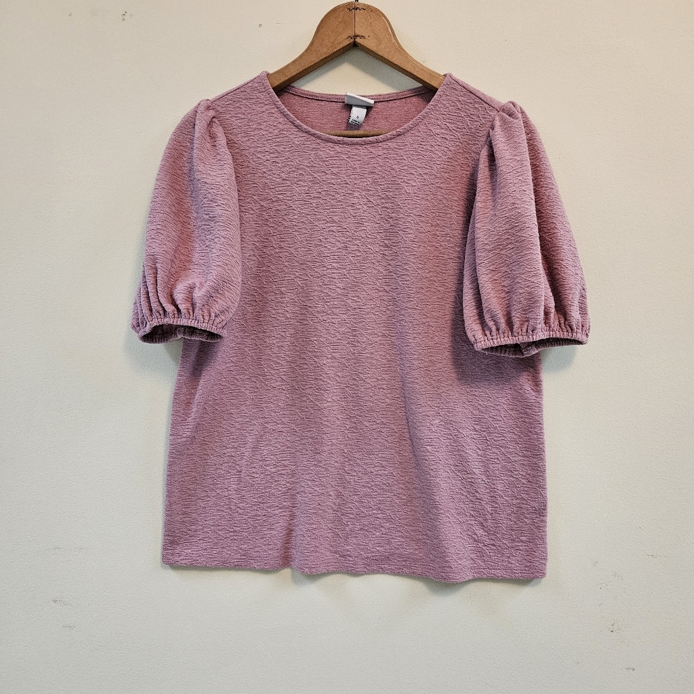 Pink Mauve Top Short Puffy Sleeves Women's Size S Cottagecore Fairy Feminine